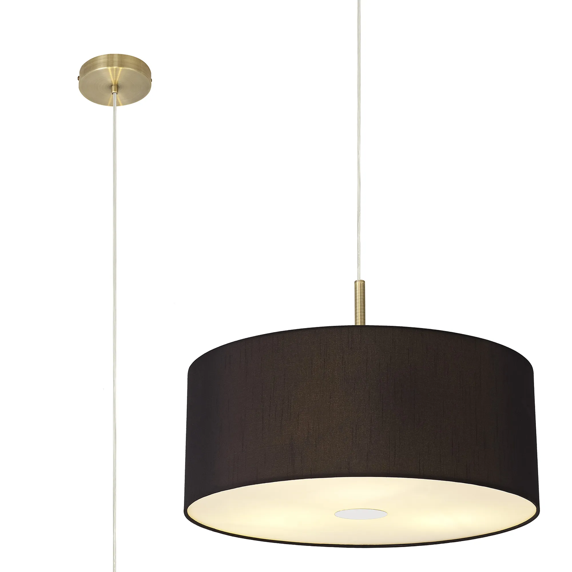 DK0409  Baymont 50cm 3 Light Pendant Antique Brass, Black, Frosted Diffuser